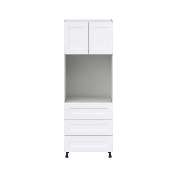 Jasmine Painted Warm White  Shaker Assembled Pantry Single Oven Cabinet with 3 Even Drawers (30 in. W X 84.5 in. H X 24 in. D)