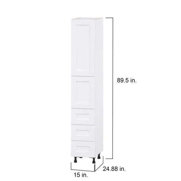 Jasmine Painted Warm White  Shaker Assembled Pantry Cabinet 2 Doors with 3 Drawers and 2 Inner Drawers (15 in. W X 89.5 in. H X 24 in. D)