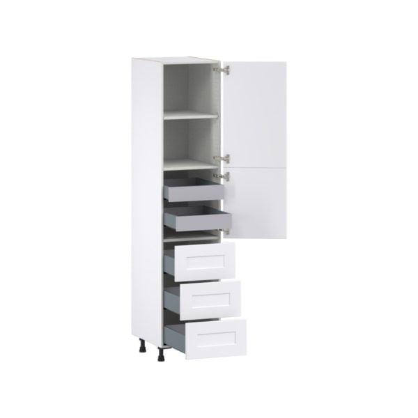 Jasmine Painted Warm White  Shaker Assembled Pantry Cabinet 2 Doors with 3 Drawers and 2 Inner Drawers (18 in. W X 84.5 in. H X 24 in. D)