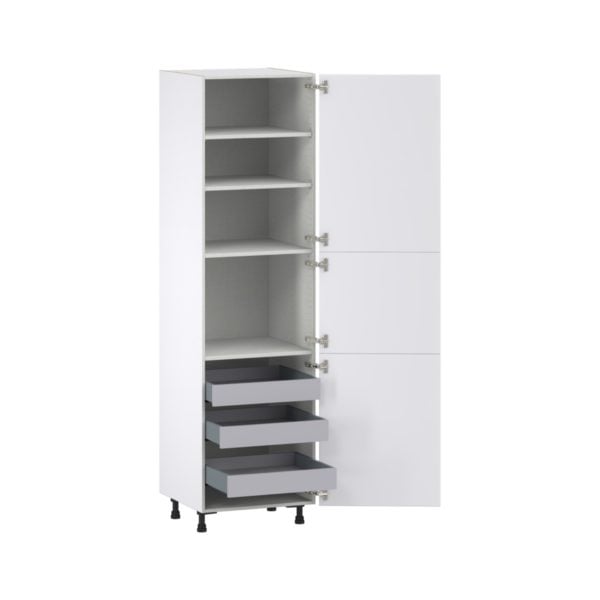 Jasmine Painted Warm White  Shaker Assembled Pantry Cabinet with 2 Doors and 3 Inner Drawers (24 in. W X 89.5 in. H X 24 in. D)