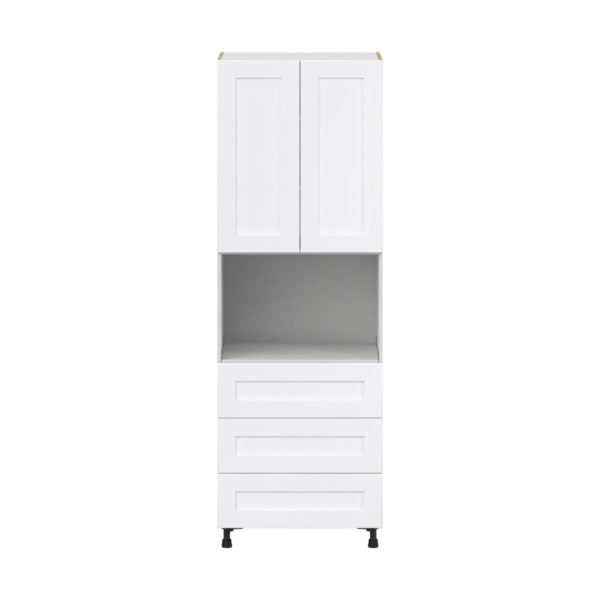 Jasmine Painted Warm White  Shaker Assembled Pantry Microwave Cabinet with 3 Even Drawers (30 in. W X 89.5 in. H X 24 in. D)