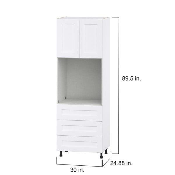 Jasmine Painted Warm White  Shaker Assembled Pantry Single Oven Cabinet with 3 Even Drawers (30 in. W X 89.5 in. H X 24 in. D)