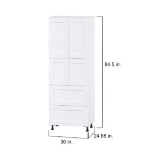 Jasmine Painted Warm White  Shaker Assembled Pantry Cabinet 4 Doors with 2 Drawers and 2 Inner Drawers (30 in. W X 84.5 in. H X 24 in. D)