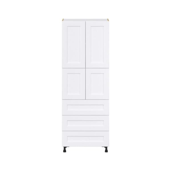 Jasmine Painted Warm White  Shaker Assembled Pantry Cabinet 4 Doors with 3 Drawers and 2 Inner Drawers (30 in. W X 84.5 in. H X 24 in. D)