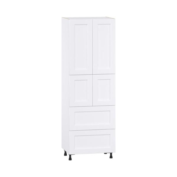 Jasmine Painted Warm White  Shaker Assembled Pantry Cabinet 4 Doors with 2 Drawers and 2 Inner Drawers (30 in. W X 89.5 in. H X 24 in. D)