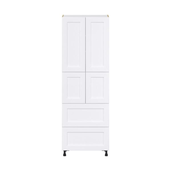 Jasmine Painted Warm White  Shaker Assembled Pantry Cabinet 4 Doors with 2 Drawers and 2 Inner Drawers (30 in. W X 89.5 in. H X 24 in. D)