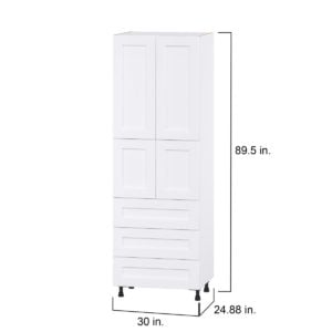 Jasmine Painted Warm White  Shaker Assembled Pantry Cabinet 4 Doors with 3 Drawers and 2 Inner Drawers (30 in. W X 89.5 in. H X 24 in. D)