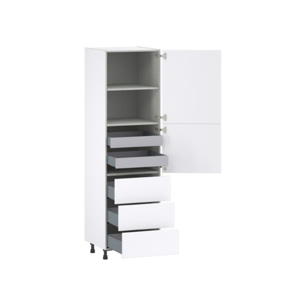 Lily Bright White  Slab Assembled Pantry Cabinet 2 Doors with 3 Drawers and 2 Inner Drawers (24 in. W X 84.5 in. H X 24 in. D)