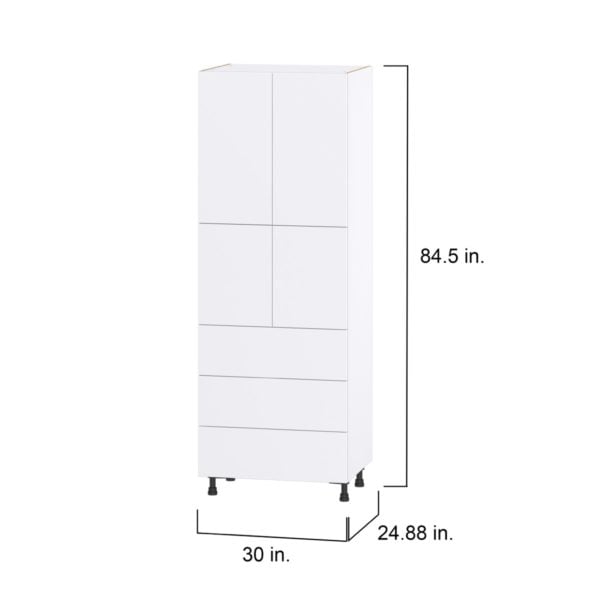 Lily Bright White  Slab Assembled Pantry Cabinet 4 Doors with 3 Drawers and 2 Inner Drawers (30 in. W X 84.5 in. H X 24 in. D)