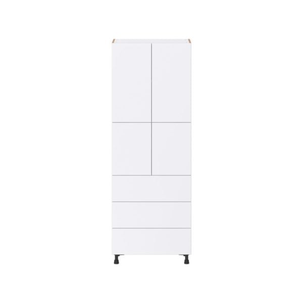 Lily Bright White  Slab Assembled Pantry Cabinet 4 Doors with 3 Drawers and 2 Inner Drawers (30 in. W X 84.5 in. H X 24 in. D)