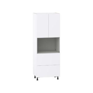 Lily Bright White  Slab Assembled Pantry Microwave Cabinet with 2 Drawer (30 in. W X 84.5 in. H X 24 in. D)