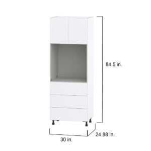 Lily Bright White  Slab Assembled Pantry Single Oven Cabinet with 3 Even Drawers (30 in. W X 84.5 in. H X 24 in. D)