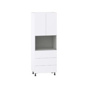 Lily Bright White  Slab Assembled Pantry Microwave Cabinet with 3 Even Drawers (30 in. W X 84.5 in. H X 24 in. D)