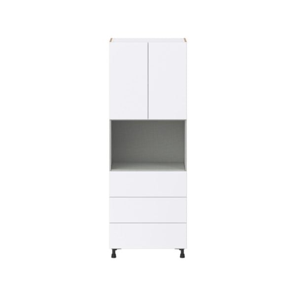 Lily Bright White  Slab Assembled Pantry Microwave Cabinet with 3 Even Drawers (30 in. W X 84.5 in. H X 24 in. D)