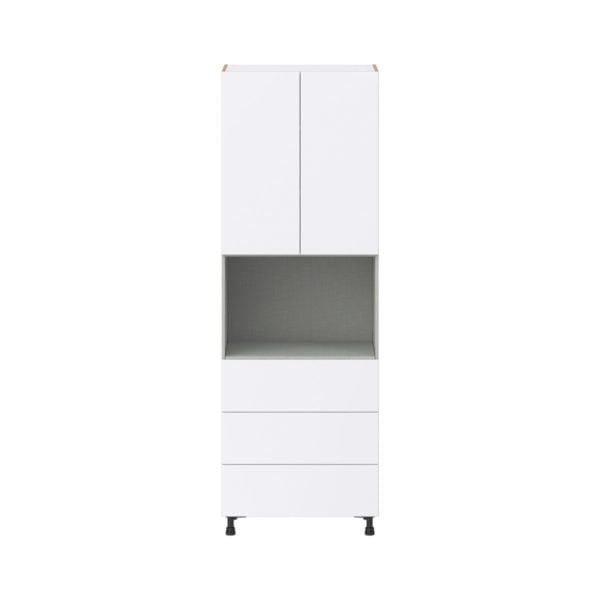 Lily Bright White  Slab Assembled Pantry Microwave Cabinet with 3 Even Drawers (30 in. W X 89.5 in. H X 24 in. D)