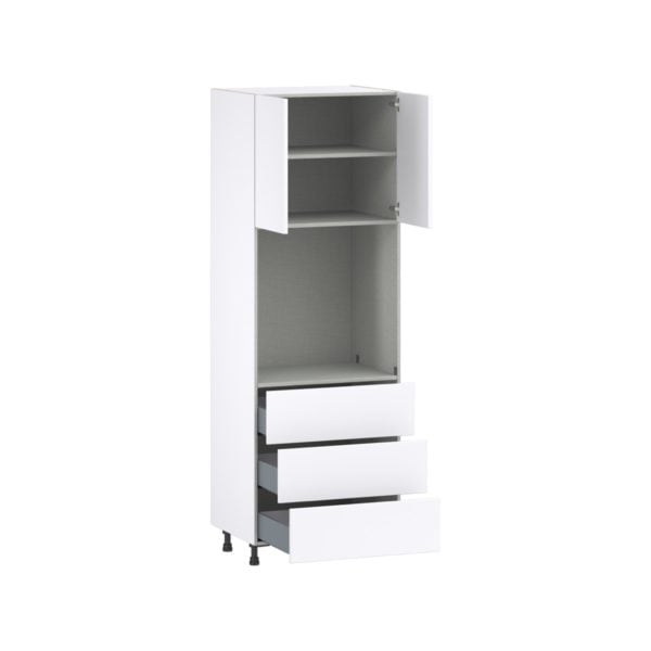 Lily Bright White  Slab Assembled Pantry Single Oven Cabinet with 3 Even Drawers (30 in. W X 89.5 in. H X 24 in. D)