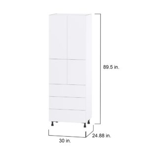 Lily Bright White  Slab Assembled Pantry Cabinet 4 Doors with 3 Drawers and 2 Inner Drawers (30 in. W X 89.5 in. H X 24 in. D)