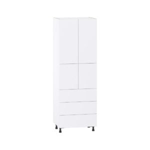 Lily Bright White  Slab Assembled Pantry Cabinet 4 Doors with 3 Drawers and 2 Inner Drawers (30 in. W X 89.5 in. H X 24 in. D)