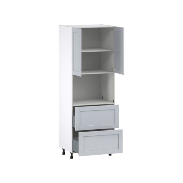 Sea Holly Light Gray  Shaker Assembled Pantry Microwave Cabinet with 2 Drawer (30 in. W X 84.5 in. H X 24 in. D)