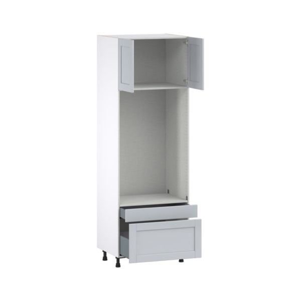 Sea Holly Light Gray  Shaker Assembled Pantry Microwave/Oven Cabinet with 2 Drawers (30 in. W X 89.5 in. H X 24 in. D)