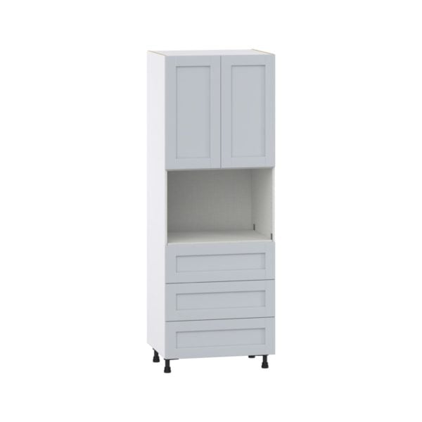 Sea Holly Light Gray  Shaker Assembled Pantry Microwave Cabinet with 3 Even Drawers (30 in. W X 84.5 in. H X 24 in. D)