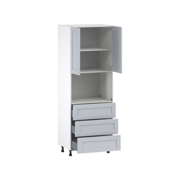 Sea Holly Light Gray  Shaker Assembled Pantry Microwave Cabinet with 3 Even Drawers (30 in. W X 84.5 in. H X 24 in. D)