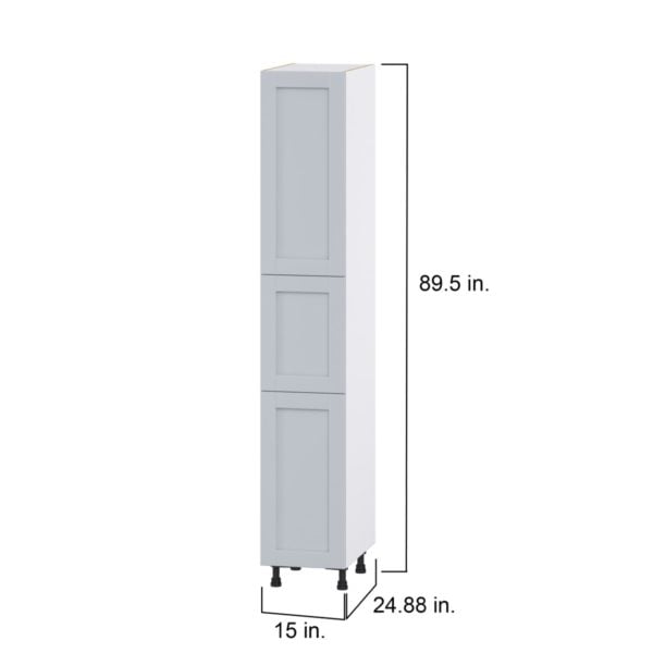 Sea Holly Light Gray  Shaker Assembled Pantry Cabinet with 2 Doors and 3 Inner Drawers (15 in. W X 89.5 in. H X 24 in. D)