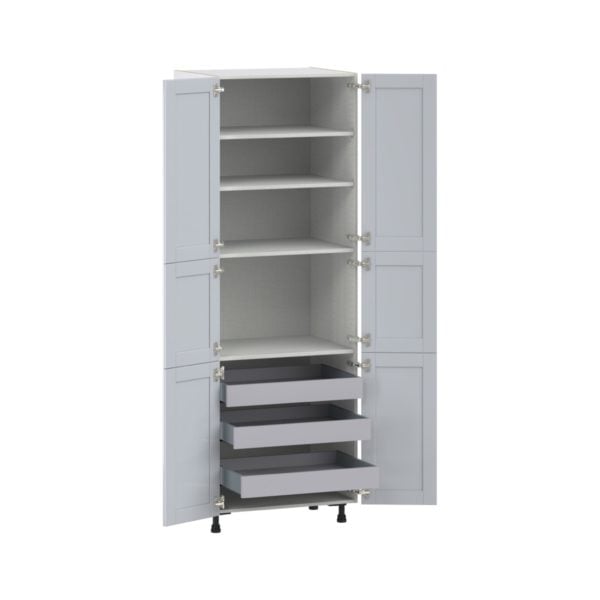 Sea Holly Light Gray  Shaker Assembled Pantry Cabinet with 6 Doors and 3 Inner Drawers (30 in. W X 89.5 in. H X 24 in. D)