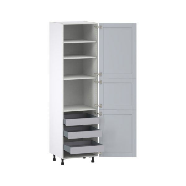 Sea Holly Light Gray  Shaker Assembled Pantry Cabinet with 2 Doors and 3 Inner Drawers (24 in. W X 89.5 in. H X 24 in. D)