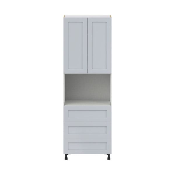 Sea Holly Light Gray  Shaker Assembled Pantry Microwave Cabinet with 3 Even Drawers (30 in. W X 89.5 in. H X 24 in. D)