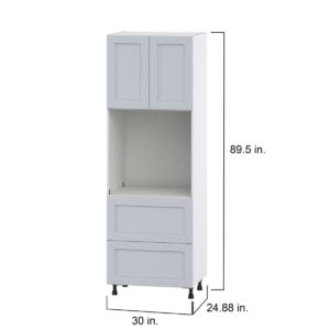 Sea Holly Light Gray  Shaker Assembled Pantry Single Oven Cabinet with 2 Drawer (30 in. W X 89.5 in. H X 24 in. D)