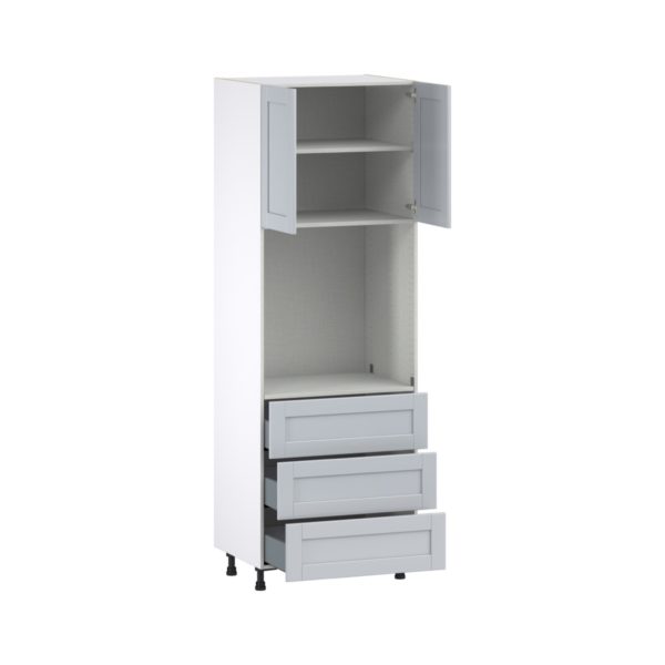 Sea Holly Light Gray  Shaker Assembled Pantry Single Oven Cabinet with 3 Even Drawers (30 in. W X 89.5 in. H X 24 in. D)