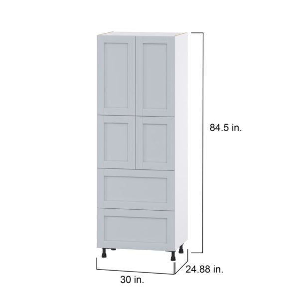 Sea Holly Light Gray  Shaker Assembled Pantry Cabinet 4 Doors with 2 Drawers and 2 Inner Drawers (30 in. W X 84.5 in. H X 24 in. D)