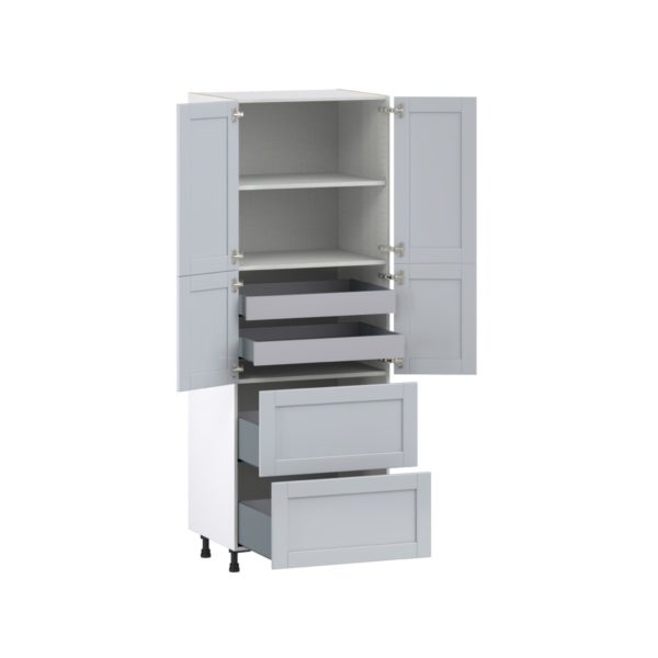 Sea Holly Light Gray  Shaker Assembled Pantry Cabinet 4 Doors with 2 Drawers and 2 Inner Drawers (30 in. W X 84.5 in. H X 24 in. D)