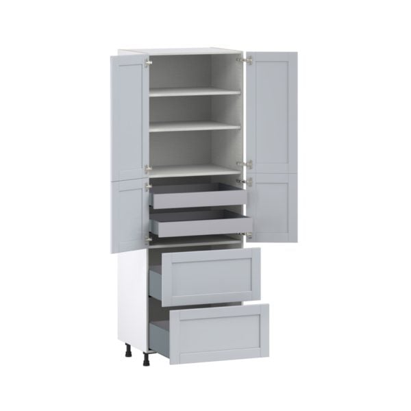 Sea Holly Light Gray  Shaker Assembled Pantry Cabinet 4 Doors with 2 Drawers and 2 Inner Drawers (30 in. W X 89.5 in. H X 24 in. D)