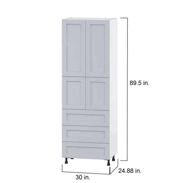 Sea Holly Light Gray  Shaker Assembled Pantry Cabinet 4 Doors with 3 Drawers and 2 Inner Drawers (30 in. W X 89.5 in. H X 24 in. D)