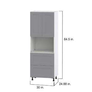 Willow Painted Slate Gray  Shaker Assembled Pantry Microwave Cabinet with 2 Drawer (30 in. W X 84.5 in. H X 24 in. D)