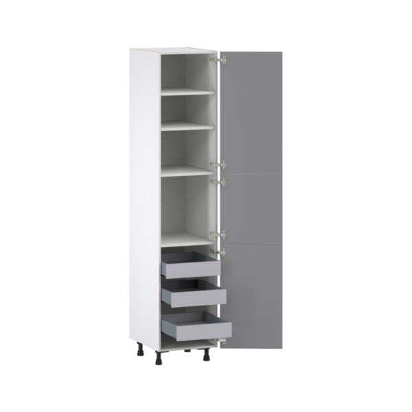 Willow Painted Slate Gray  Shaker Assembled Pantry Cabinet with 2 Doors and 3 Inner Drawers (18 in. W X 89.5 in. H X 24 in. D)