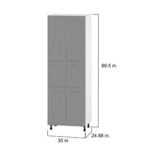 Willow Painted Slate Gray  Shaker Assembled Pantry Cabinet with 6 Doors and 3 Inner Drawers (30 in. W X 89.5 in. H X 24 in. D)