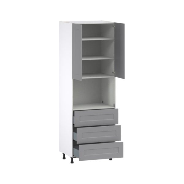 Willow Painted Slate Gray  Shaker Assembled Pantry Microwave Cabinet with 3 Even Drawers (30 in. W X 89.5 in. H X 24 in. D)