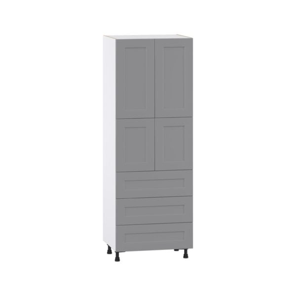 Willow Painted Slate Gray  Shaker Assembled Pantry Cabinet 4 Doors with 3 Drawers and 2 Inner Drawers (30 in. W X 84.5 in. H X 24 in. D)