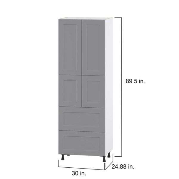 Willow Painted Slate Gray  Shaker Assembled Pantry Cabinet 4 Doors with 2 Drawers and 2 Inner Drawers (30 in. W X 89.5 in. H X 24 in. D)