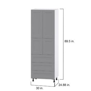 Willow Painted Slate Gray  Shaker Assembled Pantry Cabinet 4 Doors with 3 Drawers and 2 Inner Drawers (30 in. W X 89.5 in. H X 24 in. D)