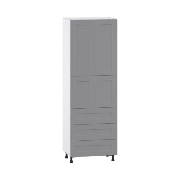 Willow Painted Slate Gray  Shaker Assembled Pantry Cabinet 4 Doors with 3 Drawers and 2 Inner Drawers (30 in. W X 89.5 in. H X 24 in. D)