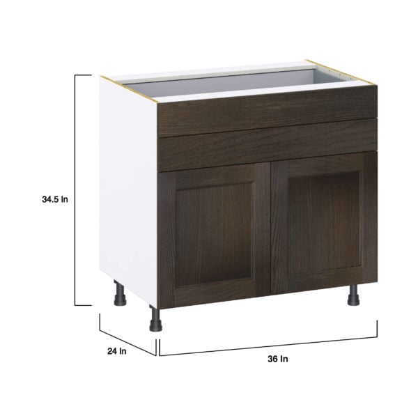 Summerina Chestnut Solid Wood Recessed Assembled Base Cabinet with Two Doors and Two 5 in. Drawers (36 in. W x 34.5 in. H x 24 in. D)