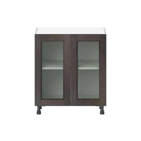 Summerina Chestnut Solid Wood Recessed Assembled Shallow Base Cabinet with 2 Full High Glass Doors (30 in. W x 34.5 in. H x 14 in. D)