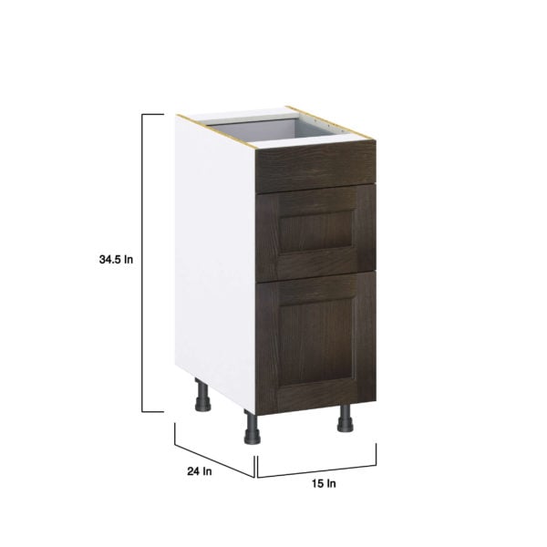 Summerina Chestnut Solid Wood Recessed Assembled Base Cabinet with 3 Drawers (15 in. W x 34.5 in. H x 24 in. D)