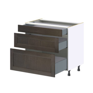 Summerina Chestnut Solid Wood Recessed Assembled Base Cabinet with 3 Drawers (36 in. W x 34.5 in. H x 24 in. D)