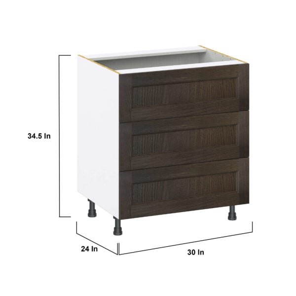 Summerina Chestnut Solid Wood Recessed Assembled Base Cabinet with Three 10 in. Drawers (30 in. W x 34.5 in. H x 24 in. D)