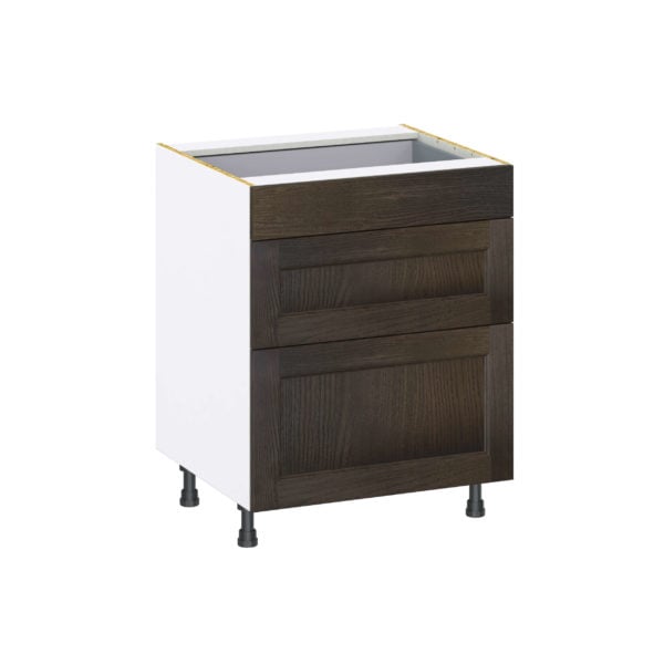 Summerina Chestnut Solid Wood Recessed Assembled Base Cabinet with 3 Drawers  (27 in. W X 34.5 in. H X 24 in. D)